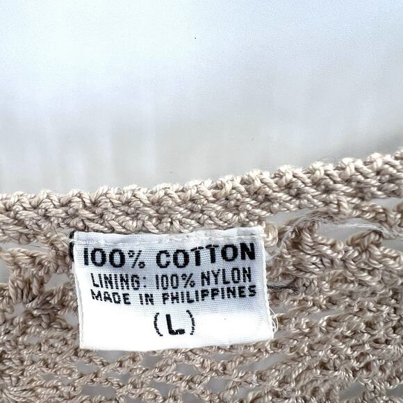 Vintage J.M. Pink Crochet Dress & Duster Jacket Set Open Knit Beige Womens Large - Picture 10 of 10